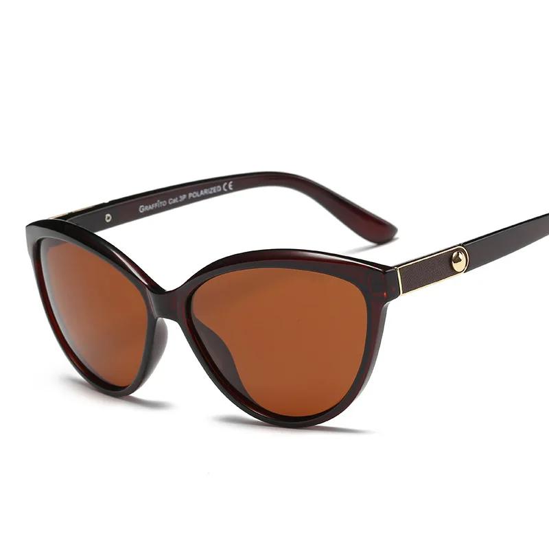 Latest Classic Style Luxury Cat-Eye Sunglasses Women S Stylishy Round Shape Face Leather Inlaid Uv Protection Sun Glasses