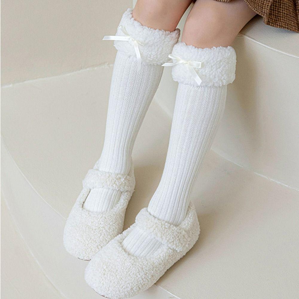 Autumn&Winter Plush Hosiery Cotton Bow Socks Harajuku Lamb Wool Stocking  Toddle