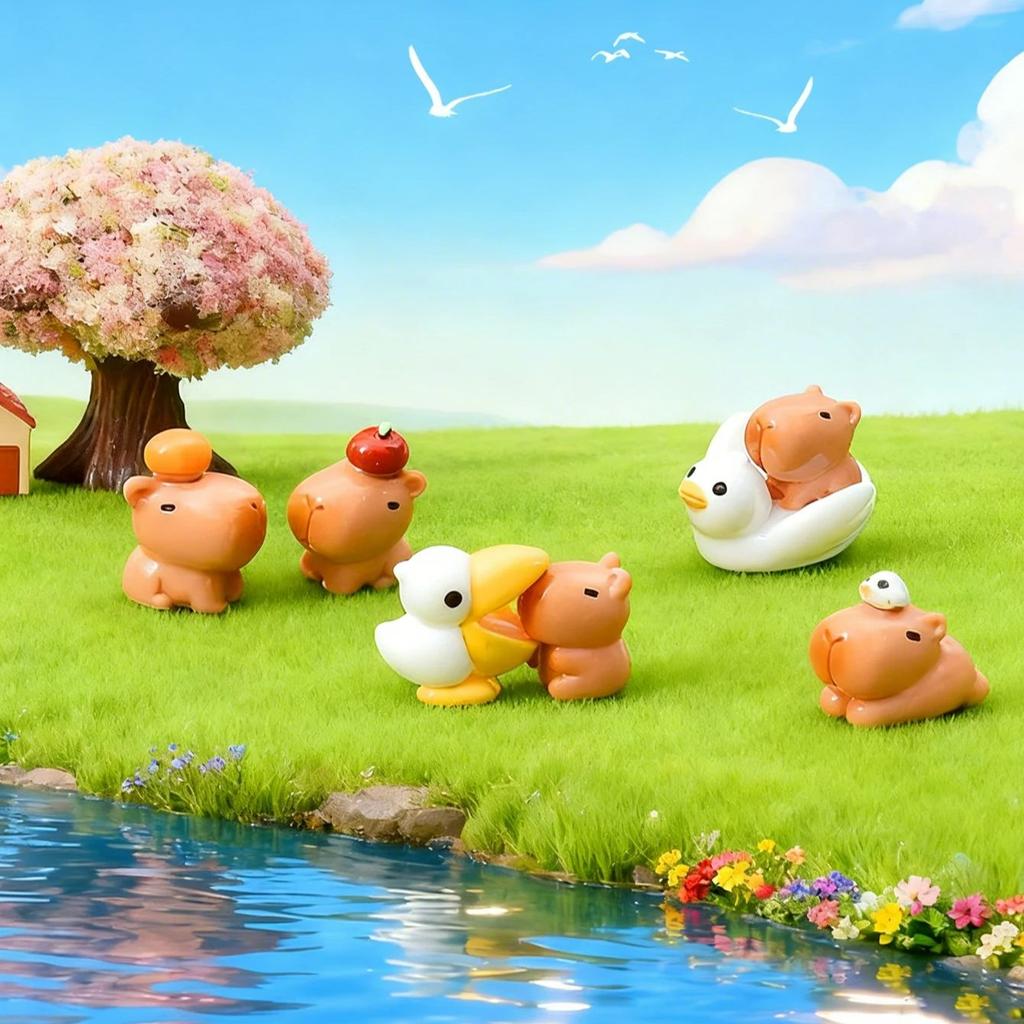 7/14PCS Cute Capybara Figurines Mini Resin Animals Ornaments For DIY Fairy Garden Micro Landscape Decor