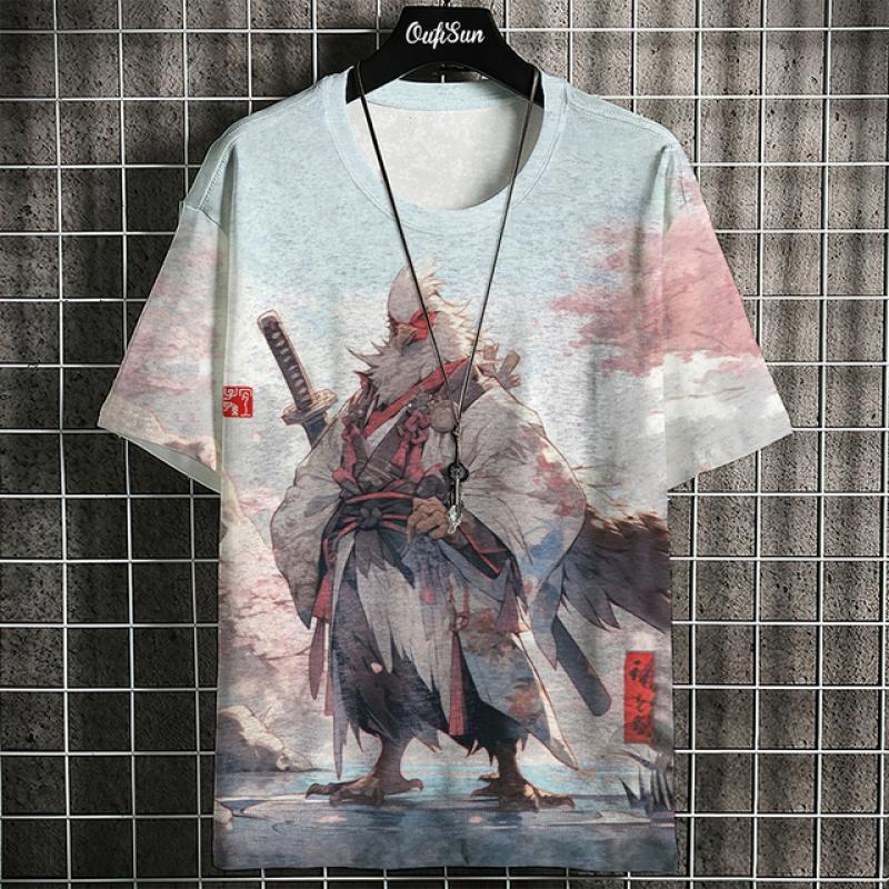 3d Ukiyo-E Animal Print Men's T-Shirt Summer Casual Oversized Short Sleeve T Shirt For Men Fashion Man Clothing 2024 Vintage Tee