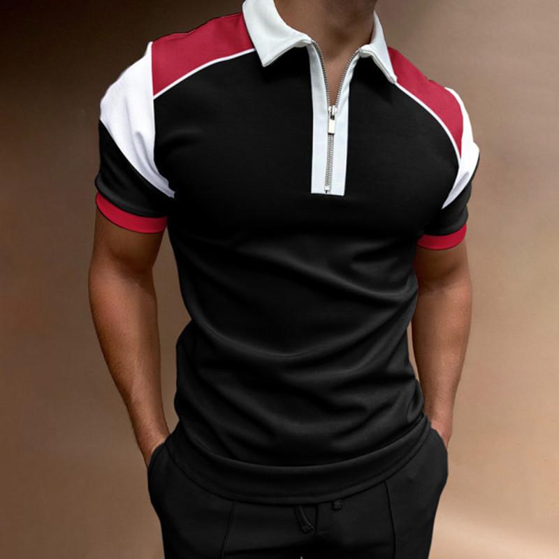 Lapel Polo Shirt Men's Short-sleeved Men's Casual Gradient Colour Blocking Men's T-shirt Tops