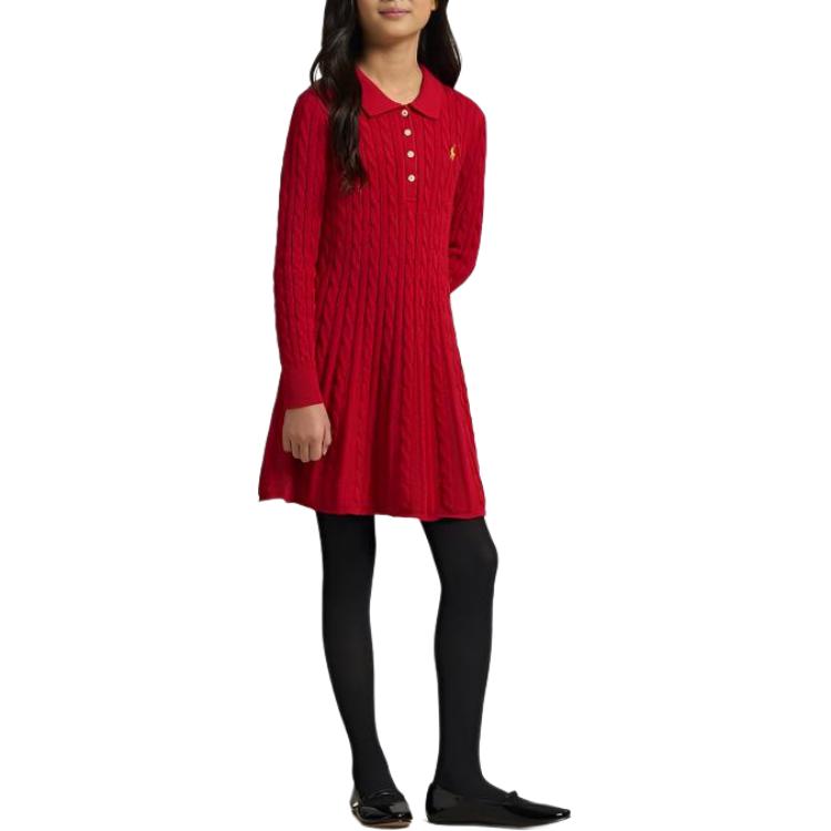 Abito Polo Ralph Lauren Collezione Capodanno 2026 Cotone Maglia Polo Lavorazione a trecce Bambini Abito per bambini CWPODRSG3D21107-600