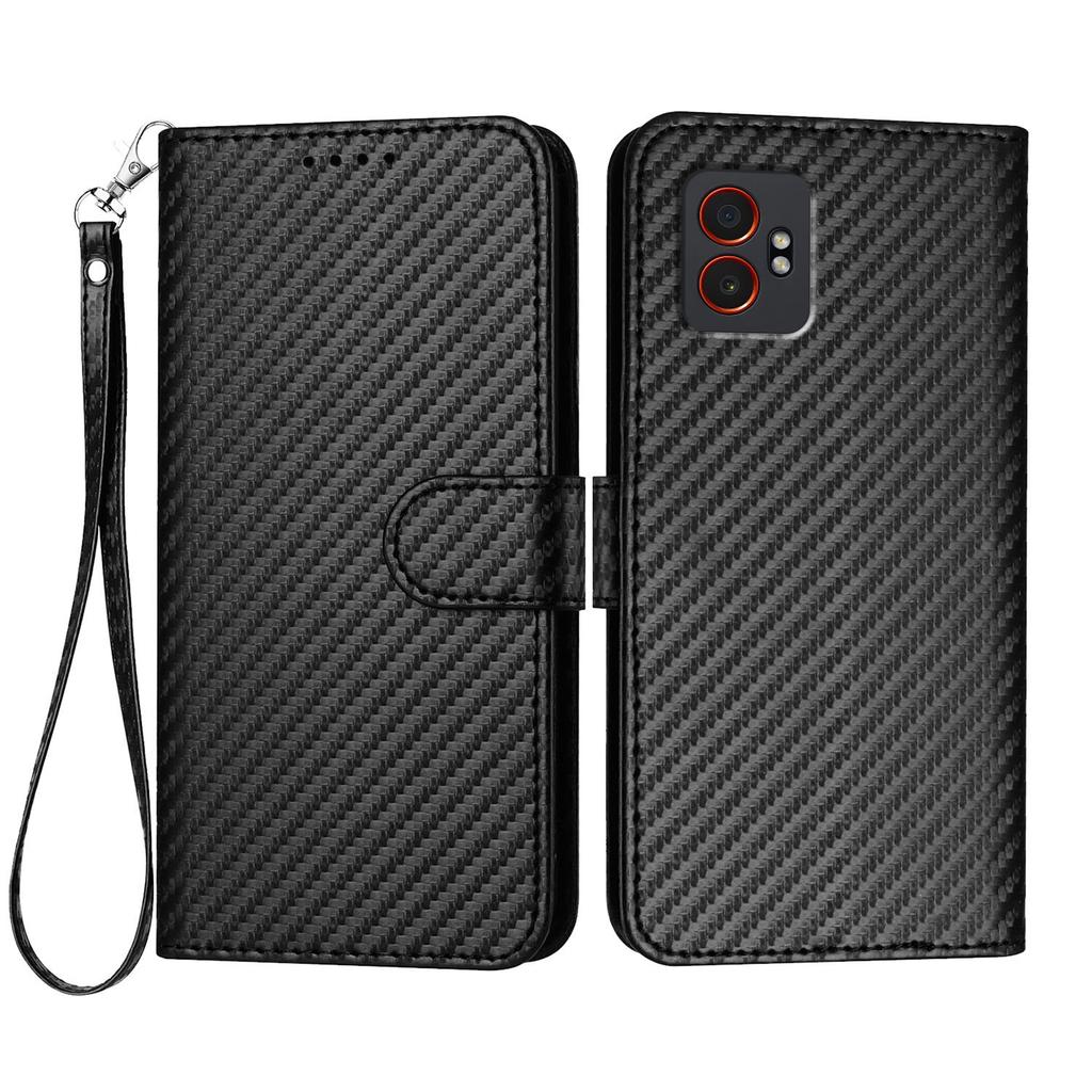 For Samsung Galaxy XCover7 Pro Wallet Case with Strap Carbon Fiber Texture Leather Mobile Cover