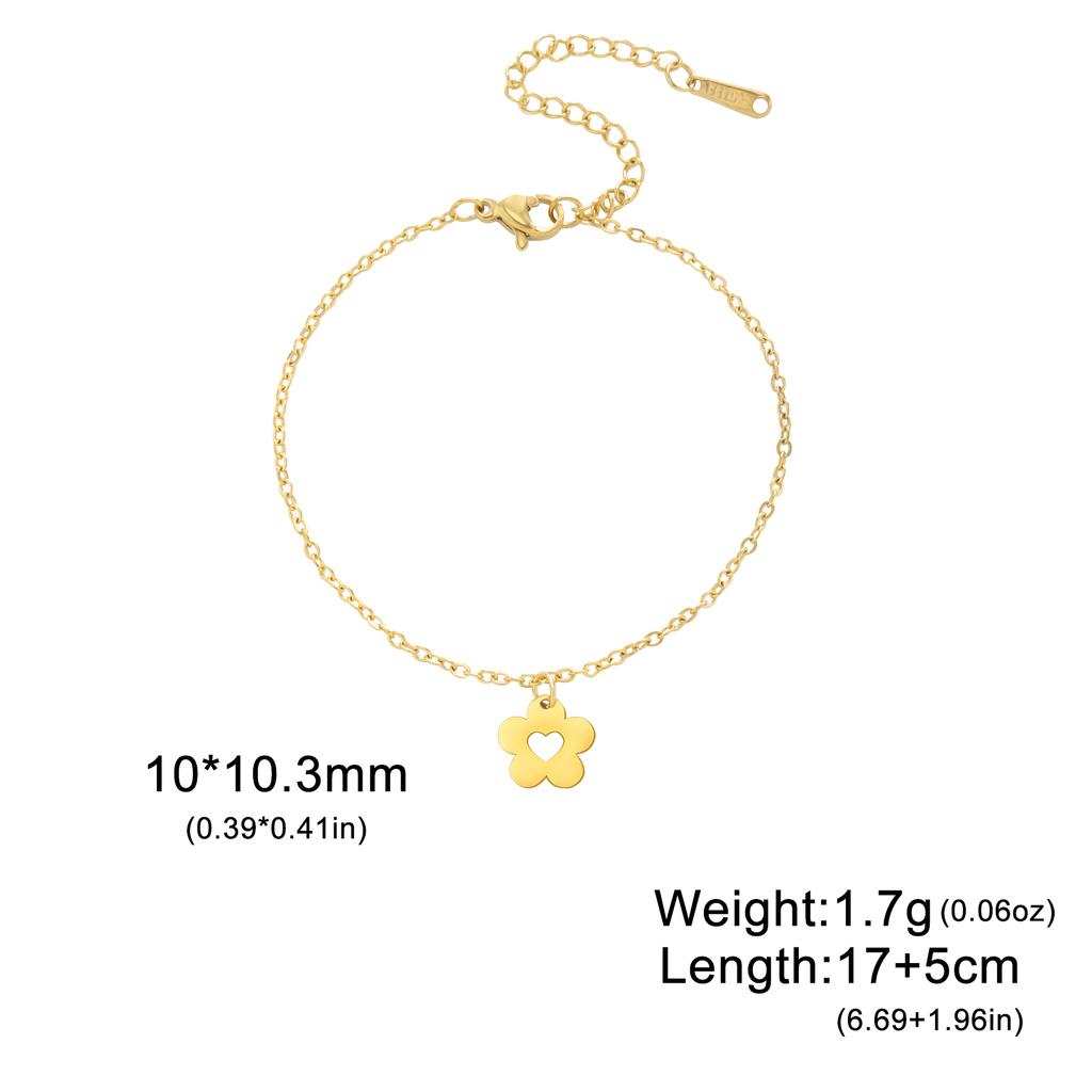 Teamer Adjustable Flower Heart Bracelet Stainless Steel Minimalist Jewelry for Women Girls Gold Color Lucky Charm Birthday Gift
