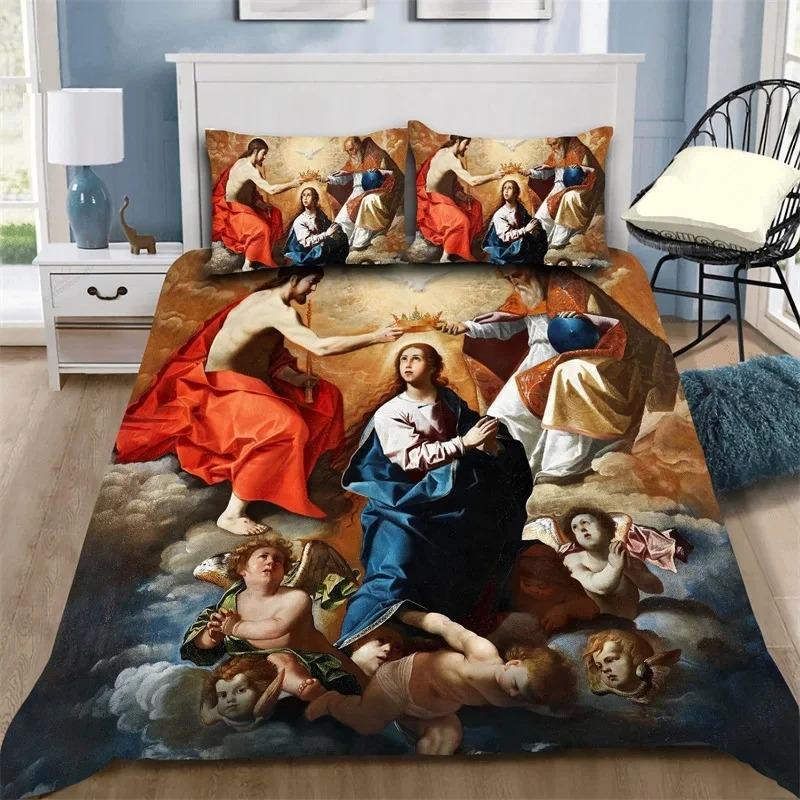 Christian Cross Jesus Duvet Cover Set Faith Over Fear Bedding Set 3D All Over Religion Comforter Cover Set Quilt Cover King Size