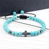 Bracelet Croix Turquoise Tissé à la Main: Bijoux de sport pour hommes de style européen et américain