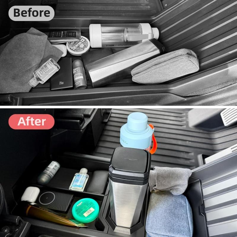 For Tesla Cybertruck Center Console Floor Lower Storage Box Abs Floor Console Storage Tray With Cup Holder Interior Accessories