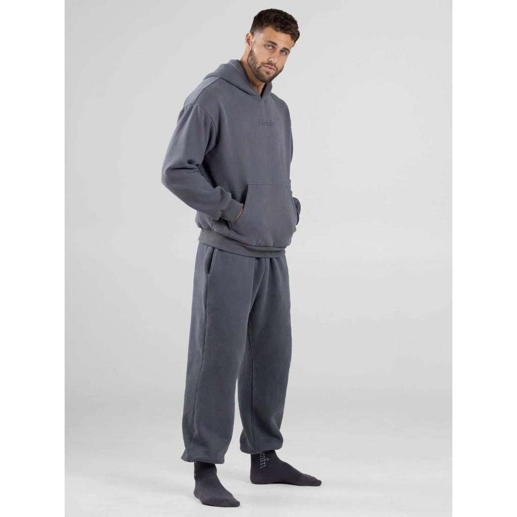 Comfrt Solid Color Embroidery Fleece Oversize Couple Hoodie Casual Loose Sweatpants Set