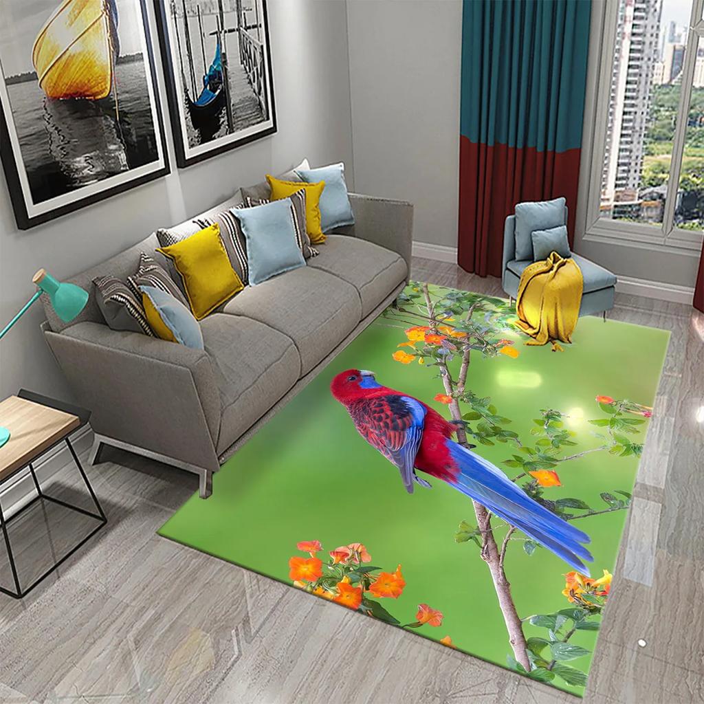Colorful Parrot Carpet Animal Flower Rugs Kitchen Bathroom Entrance Non-Slip Carpet Bedroom Living Room Sofa Chair Decor Rugs