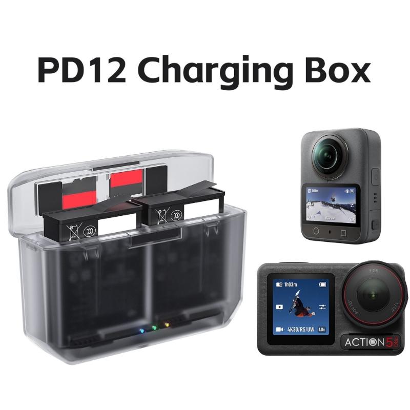 Portable Charging Case With Magnetic Closure Intelligent Protections System Double Slot For Action 5Pro/4/3/Osmo360 Batteries