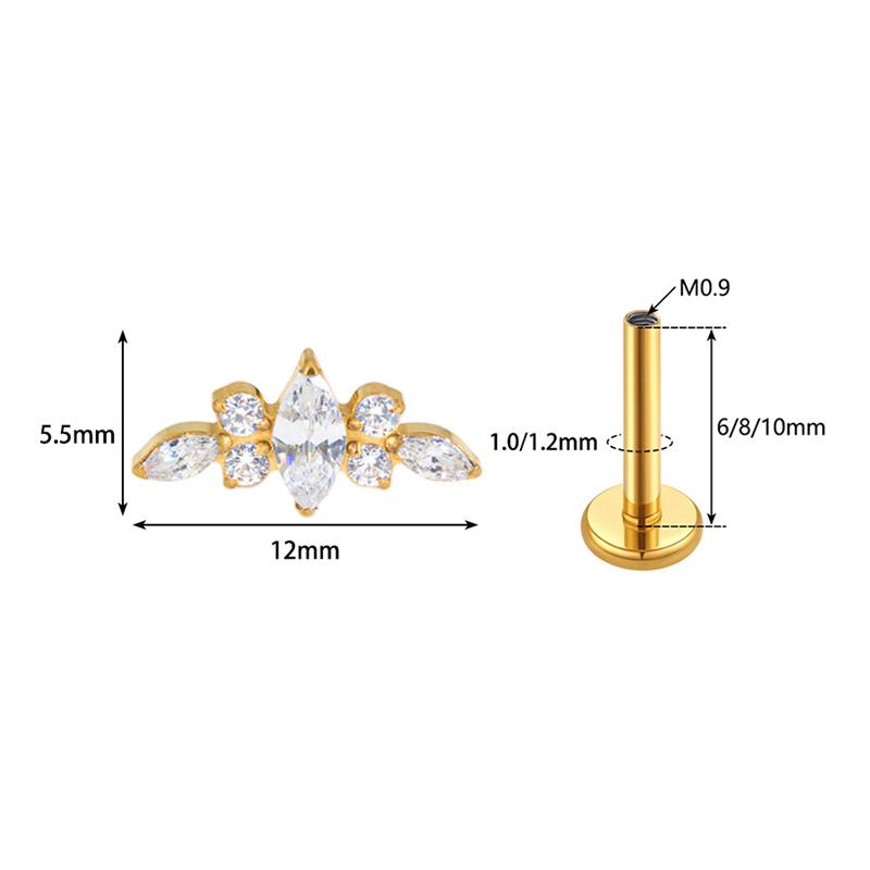 1 PZ Titanio G23 Piercing Labret Filettatura Interna Orecchini Zircone Occhio di Cavallo Fiore Helix Cartilagine Stud Labbra Gioielli per il Corpo 16G