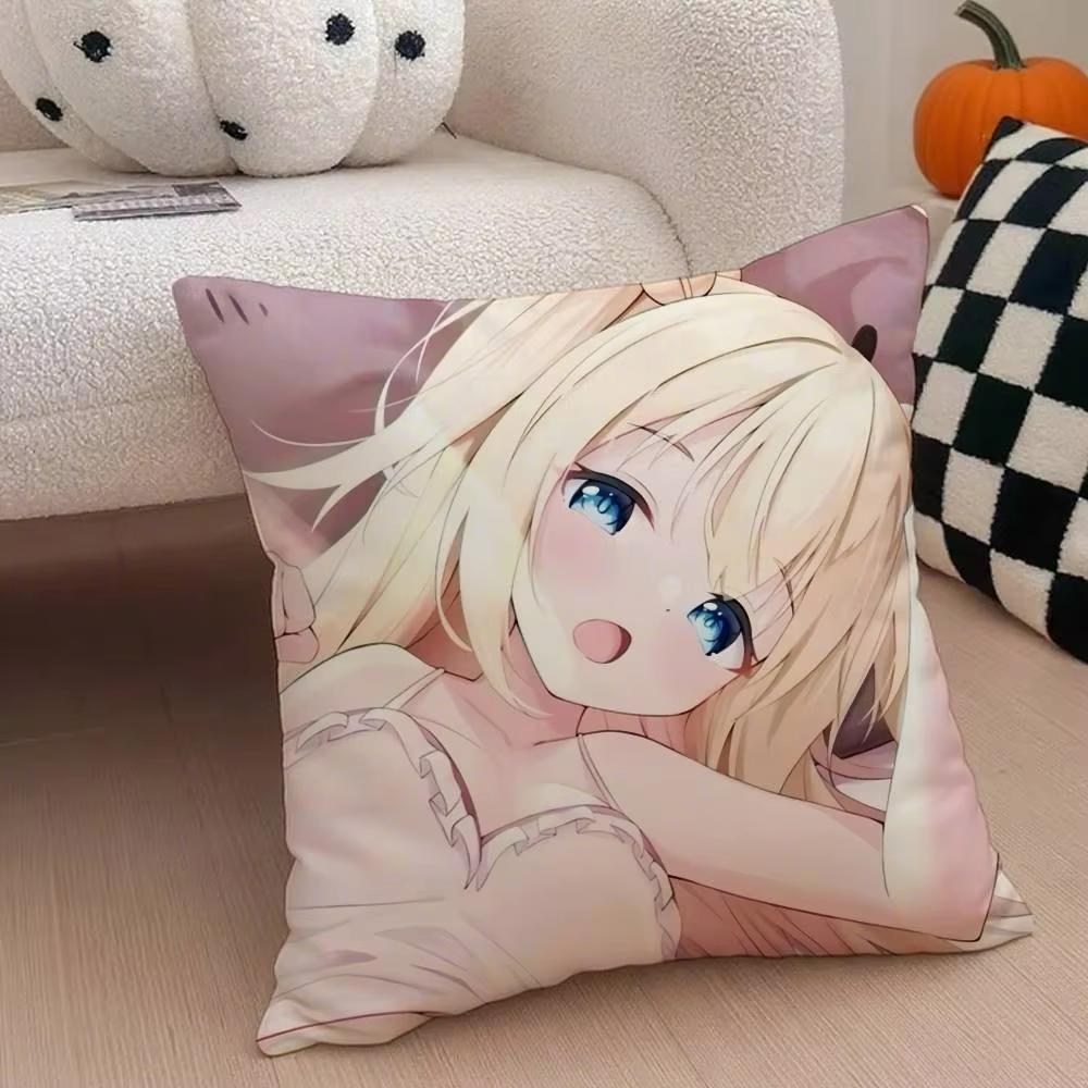 Double Sided Chocola Nekopara Anime Pillow Case AntiDustmite Silky Plush Cushion Cover with Invisible Zipper for Sofa