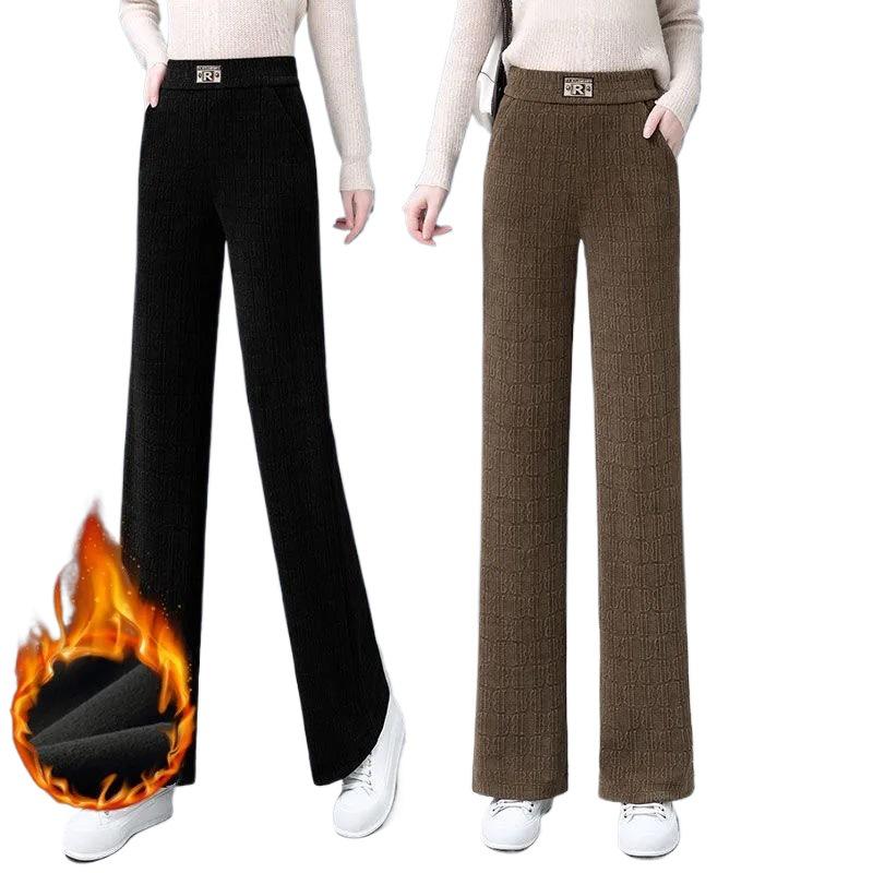 Women's Chenille Wide-Leg Pants - Autumn/Winter 2025 Slimming Loose Fit Plus Velvet Straight-Leg Casual Trousers