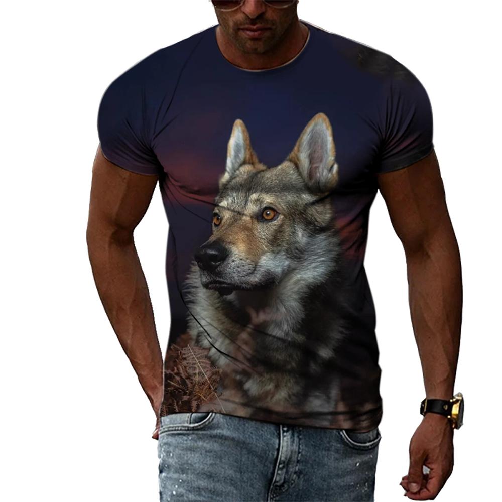 Summer Fashion Sell Like Hot Cakes Cool Style Wild Wolf Graphic T-Shirts Men’s 3D Personality  Harajuku Printed Short Sleeve Top