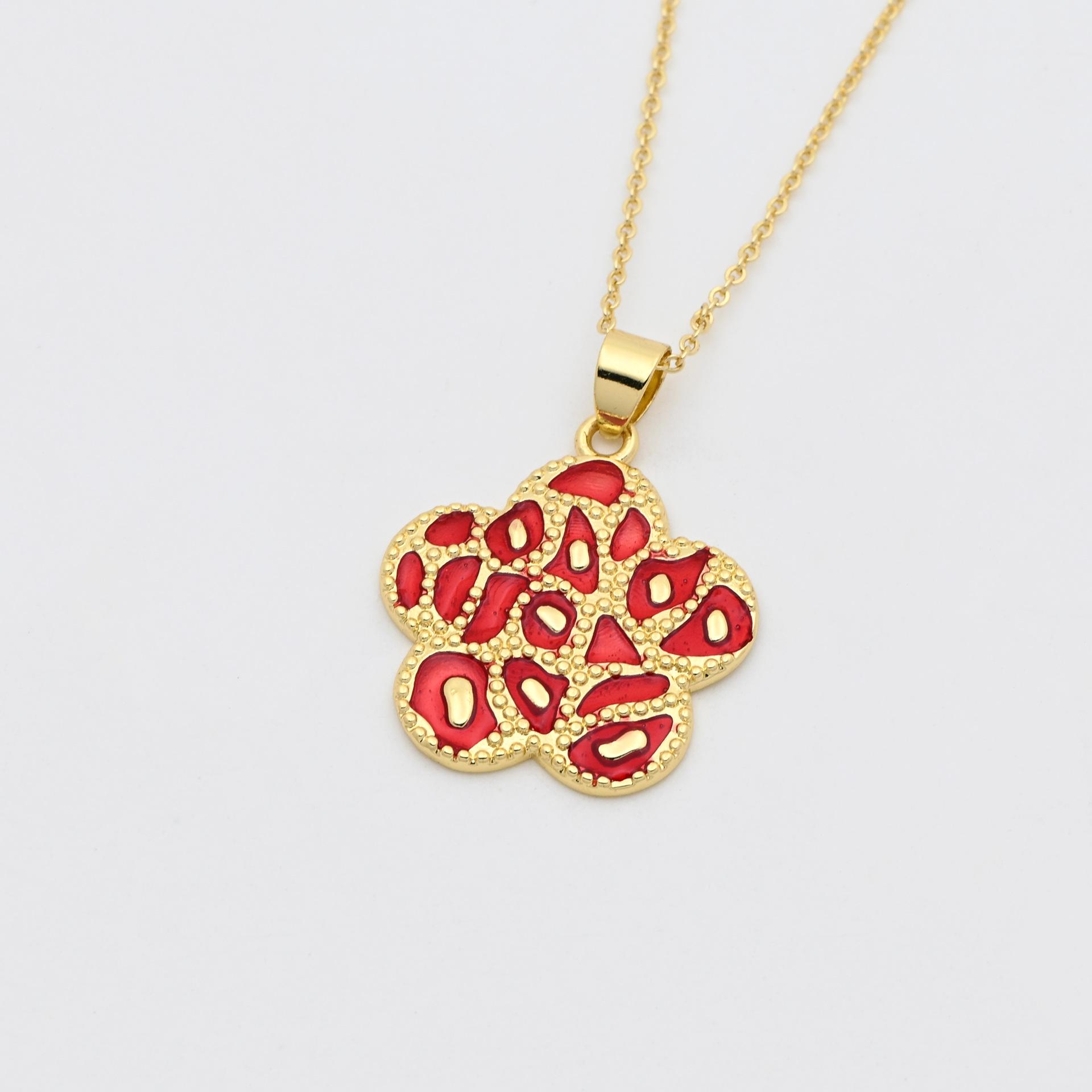 Bohemian Copper Enamel Plum Blossom Pendant Necklace Pendant Only