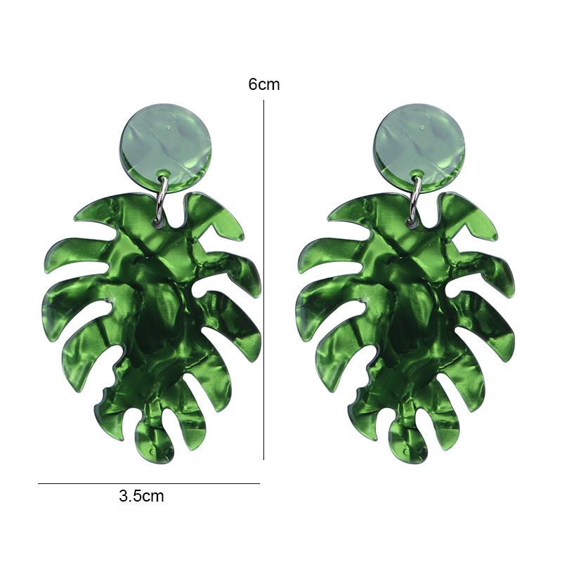 New Monstera Leaf Statement Dangle Earrings for Women Colorful Acrylic Metal Drop Earrings Exaggerated Ear Jewelry Pendientes