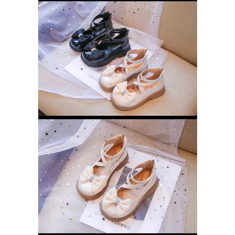 Girls Sweet Bowknot Rhinestone Lolita Princess Kids Leather Single Shoes