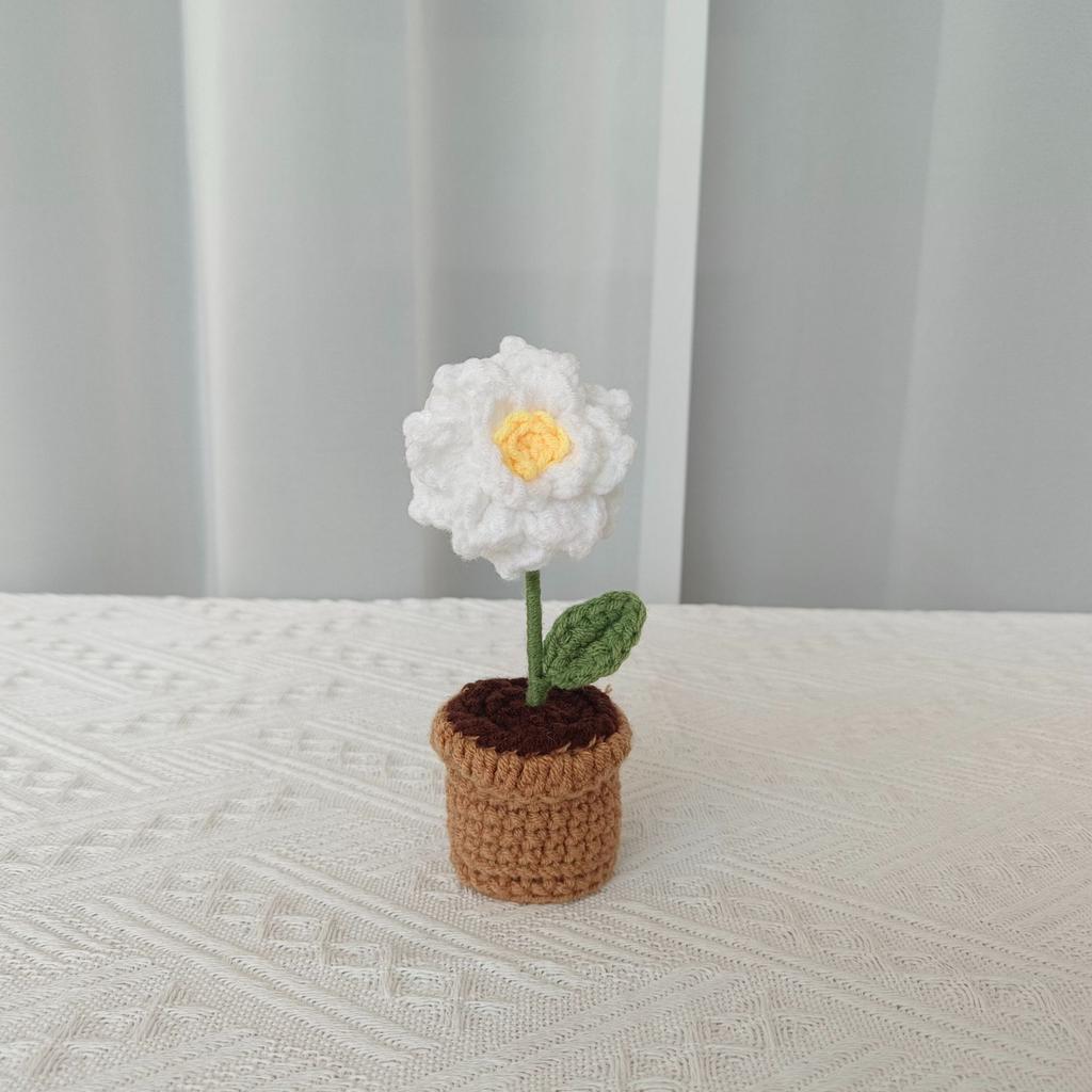 Sunflower Crochet Flowers Hand-knitted Flower Potted Rose Tulip Woven Bouquets Wedding Birthday Valentine's Day Gift Room Decor