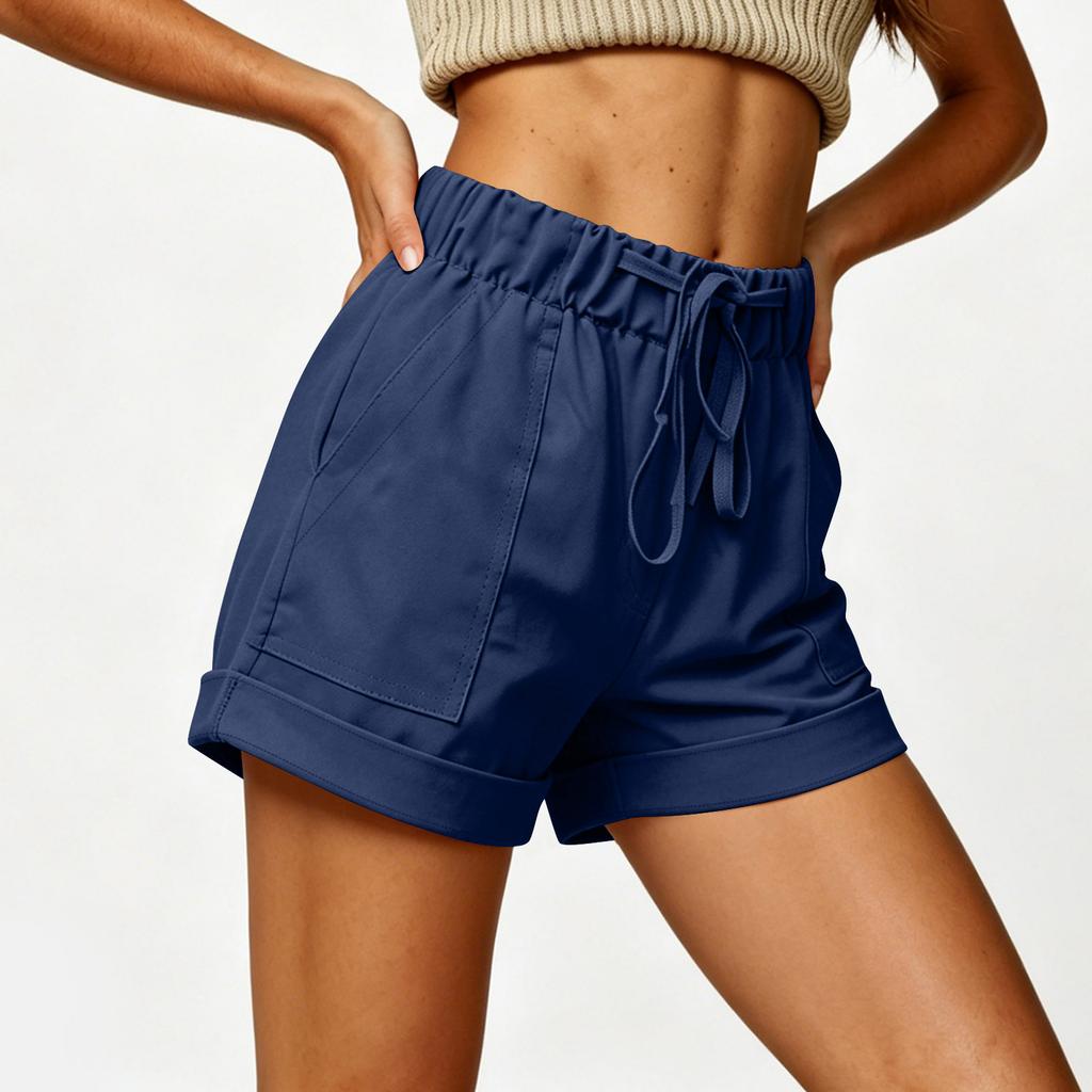 Women Casual Loose Fit Shorts with Pockets Elastic Waistband Drawstring Adjustable Summer Beach Shorts