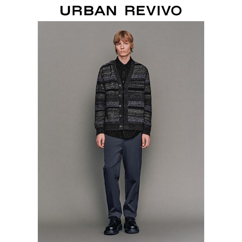 UR Men's V-Neck Color Block Stripe Knit Cardigan