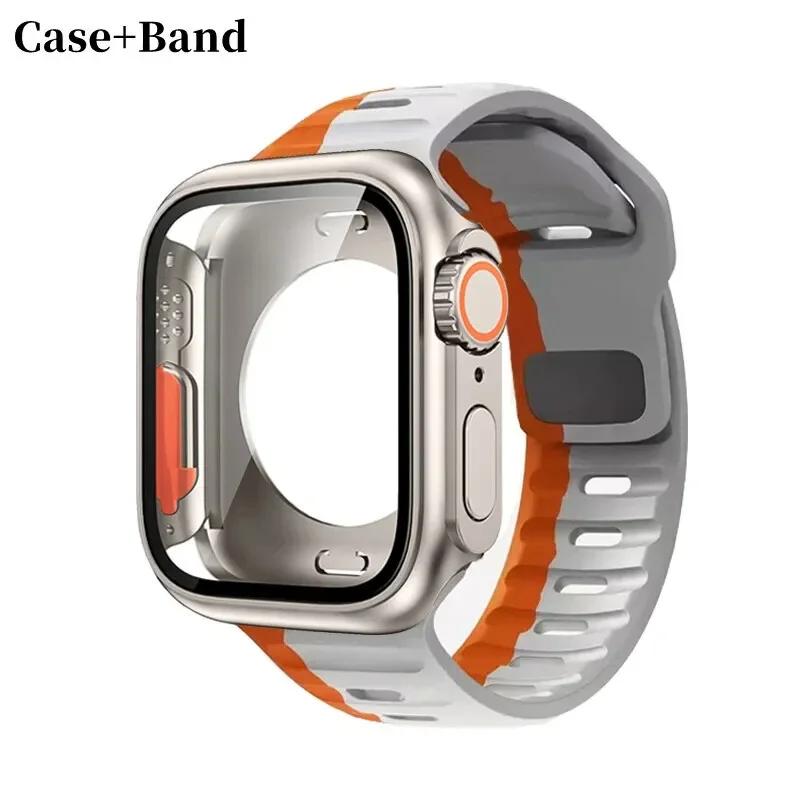 Case+Strap For Apple Watch Band 45mm 44mm 41 42 46mm Smart Silicone Bracelet Iwatch Series 5 6 Se 7 8 9 10 Change To Ultra Case