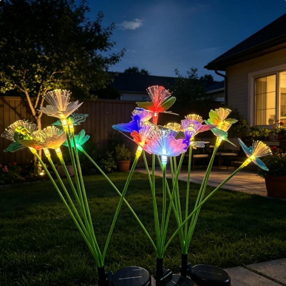 Solar Butterfly & Flower Fiber Optic Lights, Color Changing Landscape Lamp, Outdoor Garden Pathway Stake Light
