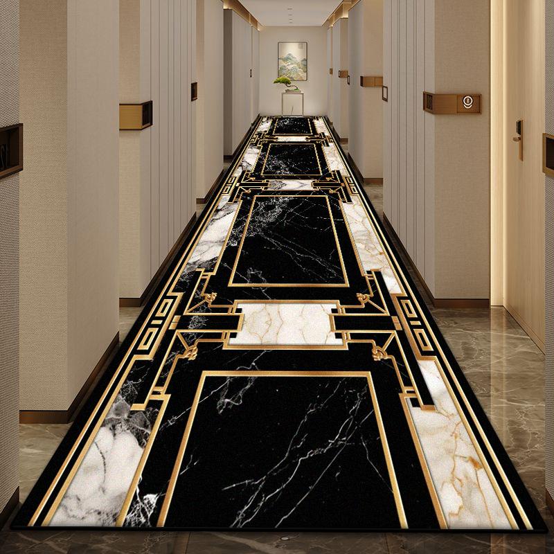 Luxury Marble Long Corridor Carpet Non-slip Washable Hall Runner Carpets Stairway Rug European Style Aisle Door Mat Customizable