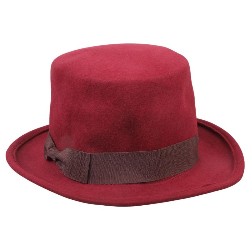 

Gentlemen Top Hat Wool Fedora Hat Gift for Boyfriend Top Hat Short Brim Wool for Outdoor Gatherings кларет