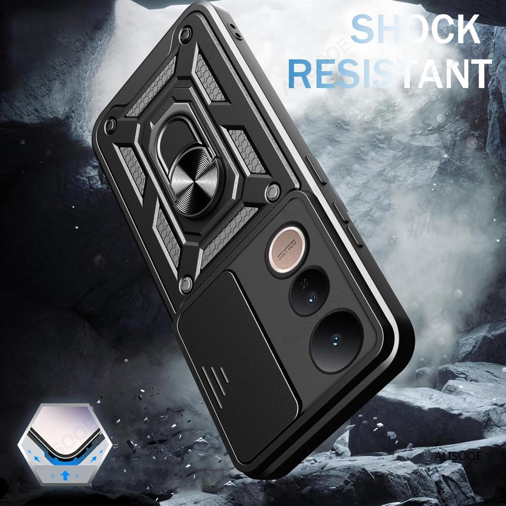 Funda for VIVO V50 Lite Case Slide Camera Protection Ring Stand Shockproof Back Cover for VIVO V50 Capa Funda