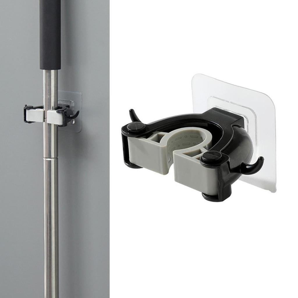 Wall Mounted Mop Broom Organizer Marking Proof Adhesive Multifunction Waterproof Housekeeping Tools Hanger Black