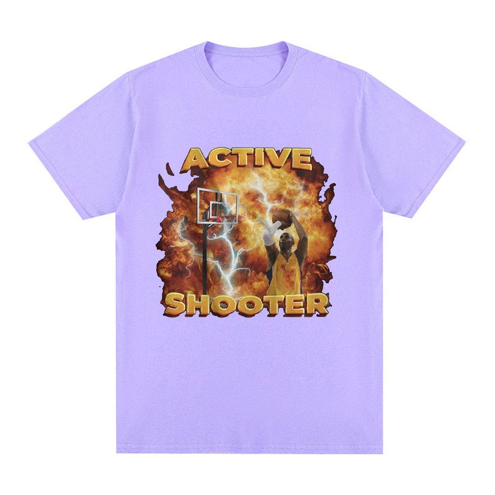 Active Shooter Funny Basketballer Meme Graphic T-shirt Men Fashion Short Sleeve T-shirts Cotton Casual Oversized T Shirts Unisex