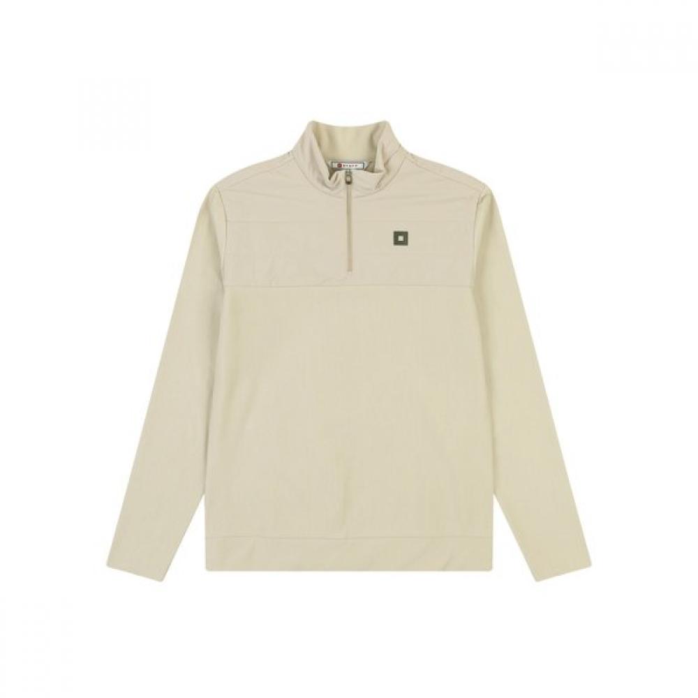 Onoff Men S Woven Color Block Half Zip Fleece T ShirT Of9103gb Beige