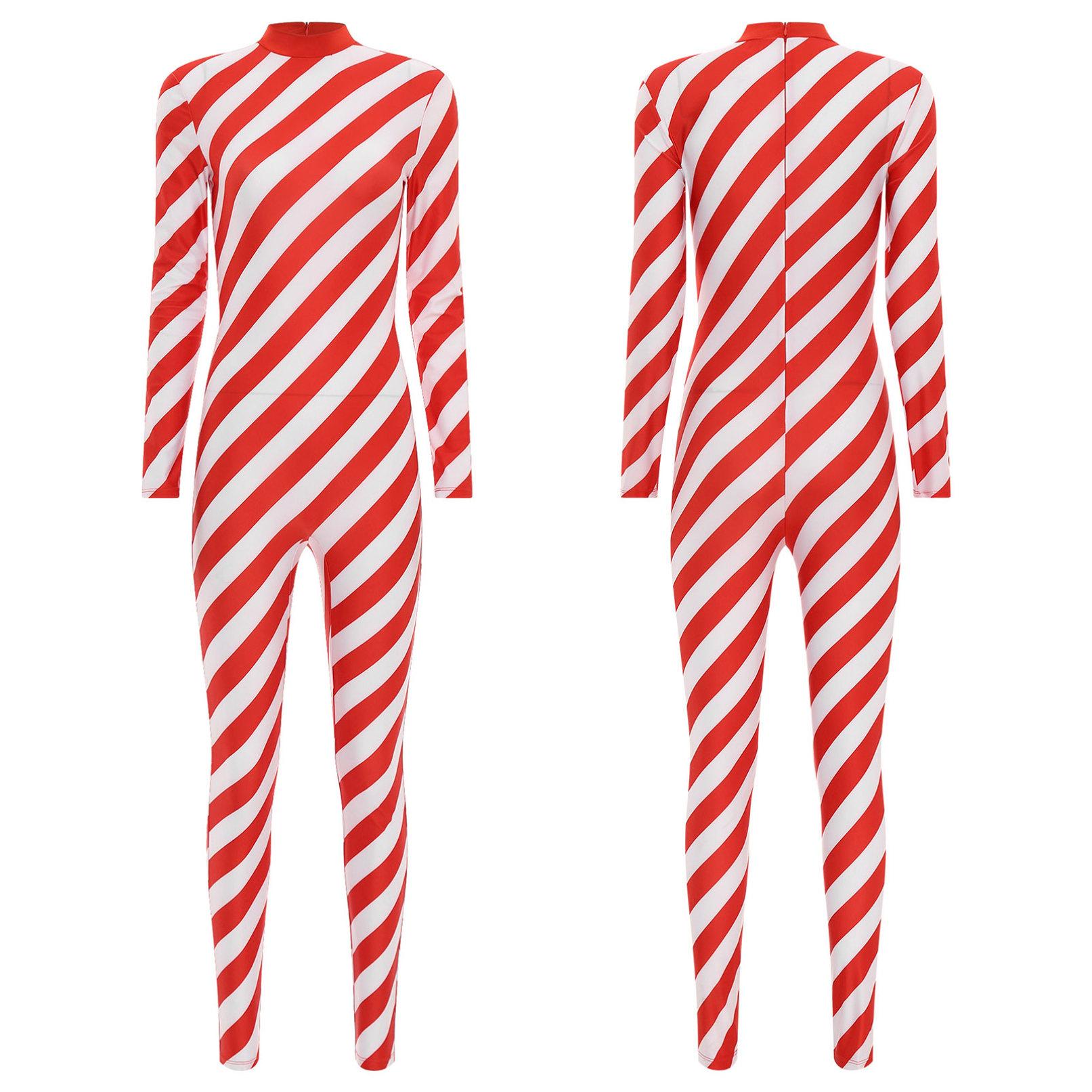 

Жіноче різдвяне боді з цукеркової тростини з довгим рукавом у смужку, різдвяний вечірній костюм S червоний