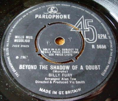 7inch Record BILLY FURY - Beyond The Shadow Of A Doubt R5658 Parlophone 1967 UK Rock Used