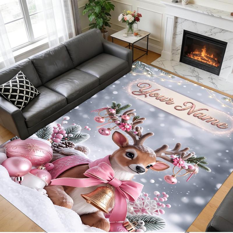 Christmas Custom Name Printed Square Area Rug Soft Non Slip Floor Carpet For Bedroom Holiday Gift