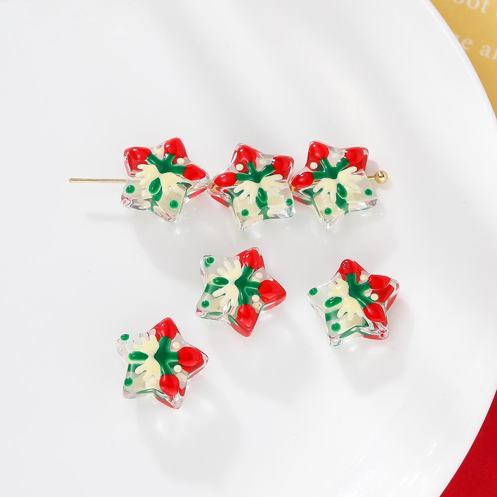 5pcs/lot Glass Loose Bead Christmas Stars Snowflakes Beads For DIY Jewelry Making Earring Necklace Pendant Festival Decor Gift