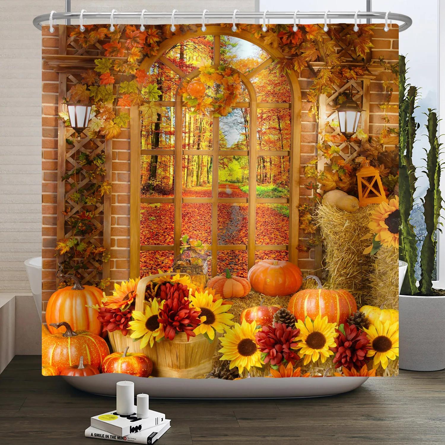 

Осенний Лес Кленовый Занавеска для Душа Натуральные Листья Джунглей Тыква Осень Занавеска для Душа для Ванной Водонепроницаемый Декор для Душа W180xH220cm