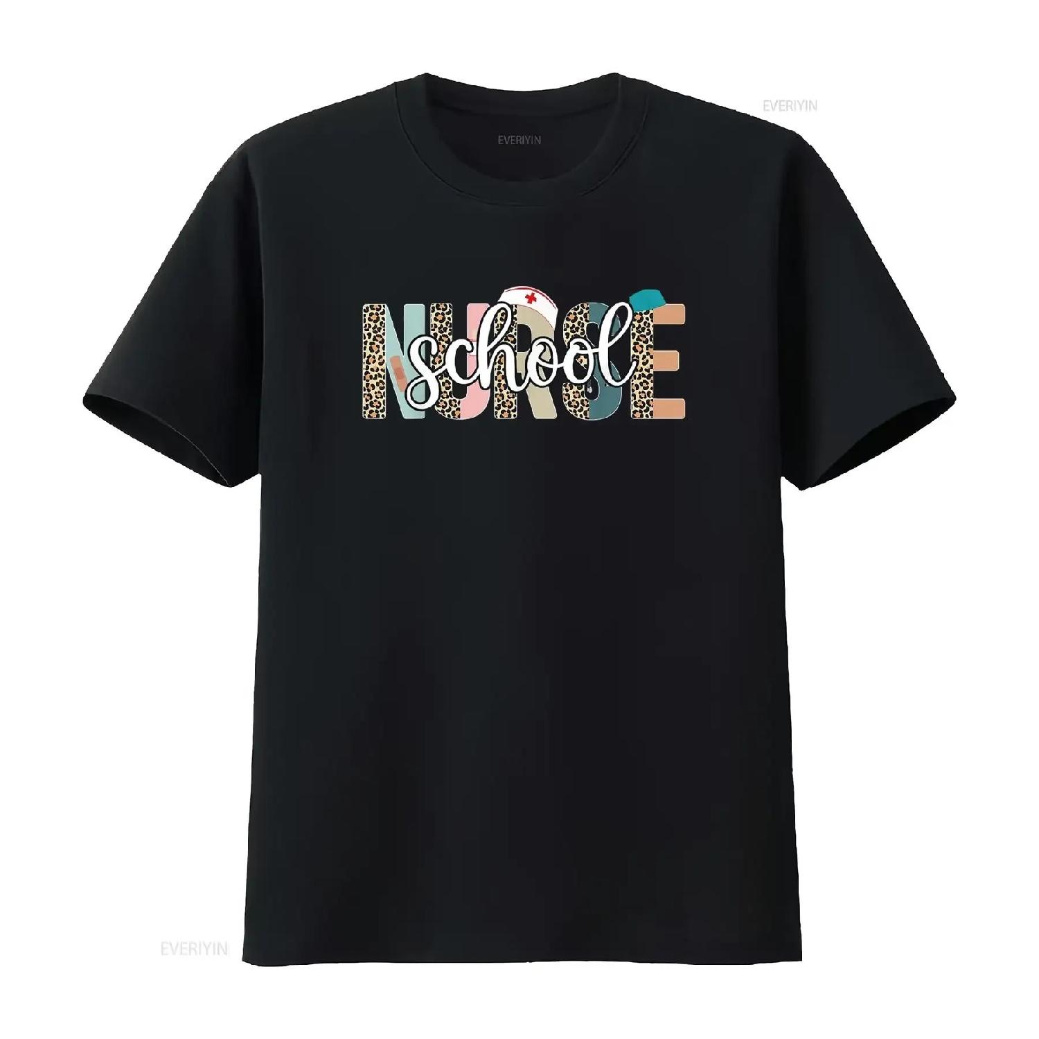 

School Nurse Life s Day Week Leopard T Shirt vintage Washed Stylish Slightly Stretched Breathable Casual Comfortable homme S чёрный
