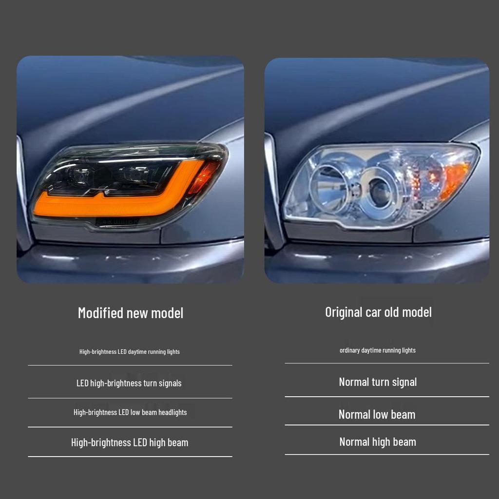Compatible 06-09 Toyota 4Runner LED Daytime Running Lights with Flowing Turn Signal Headlight Assembly.