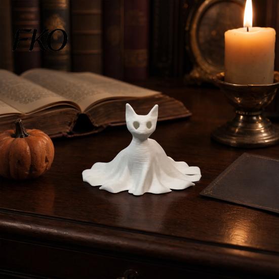 High Precision 3D Printed Ornament Cat Ghost Statues, Halloween Haunted Kitten Figurines with Hollow Eyes Three Style Set & Flowing