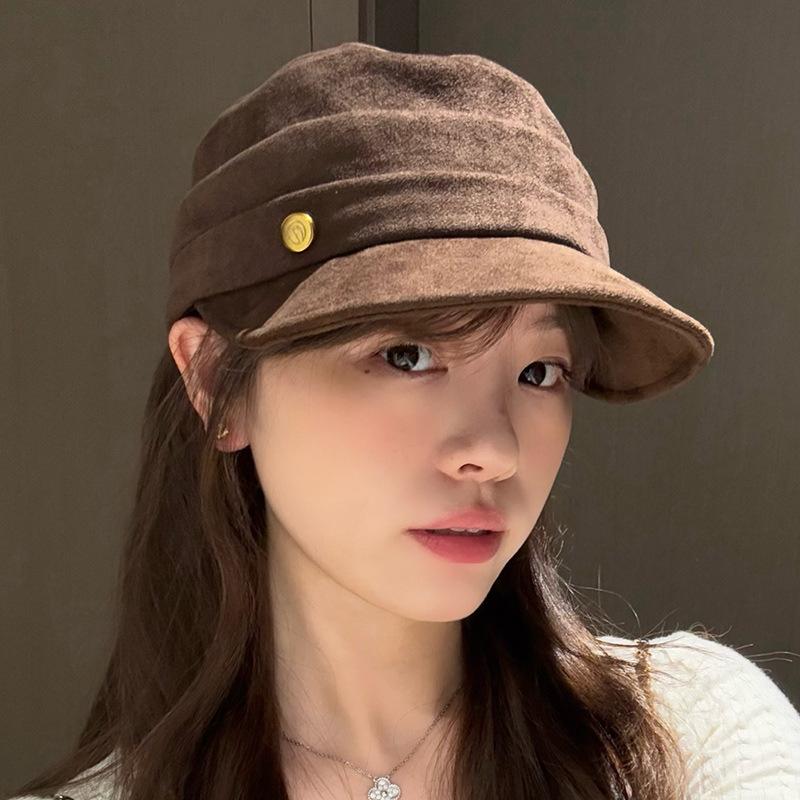 New Autumn and Winter Suede Caps  Children's Flat Topped Retro Equestrian Caps  Versatile Octagonal Caps That Show Off Your Face  and Newsboy Caps