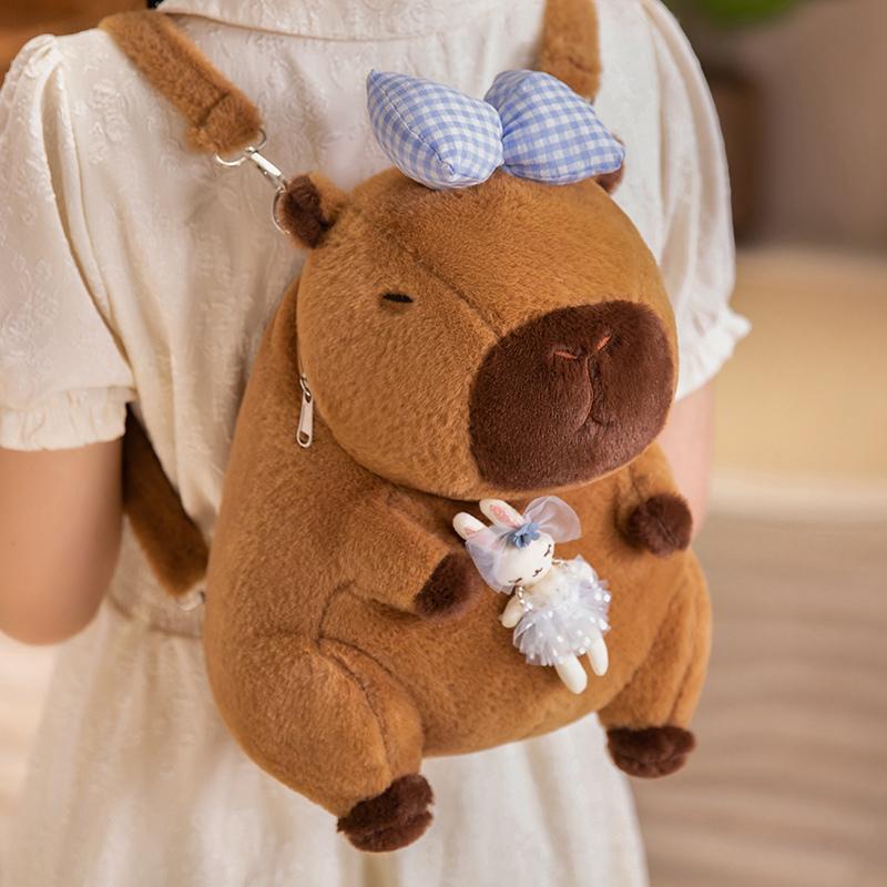 Kawaii Creative Animal Capybara Plush Backpack Doll Bow Food Fries Burger Flower Soft Plush Shoulder Bag Birthday Gift