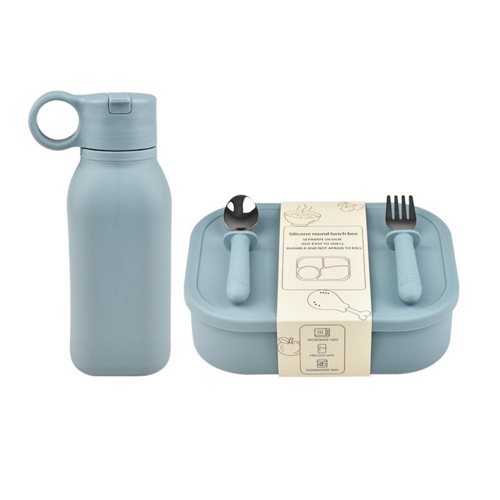 

Portable Silicone Lunch Box Set with Water Bottle, 3-in-1 BPA-Free Food Grade Silicone Meal Container Bento Box with Fork Spoon 3&1 синий