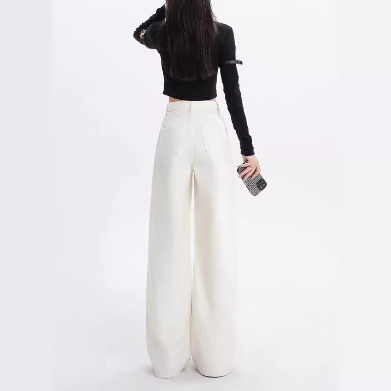 Korean Style Narrow Wide-Leg Jeans for Women Spring Autumn 2024 New Loose Slimming Casual Versatile Straight-Leg Floor-Length Pants