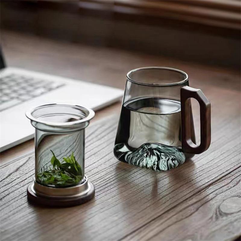 400ml Heat-resistant Glass Tea Cup With Tea Infuser Filter Walnut Wooden Handle Lid Tea Mug Drinkware
