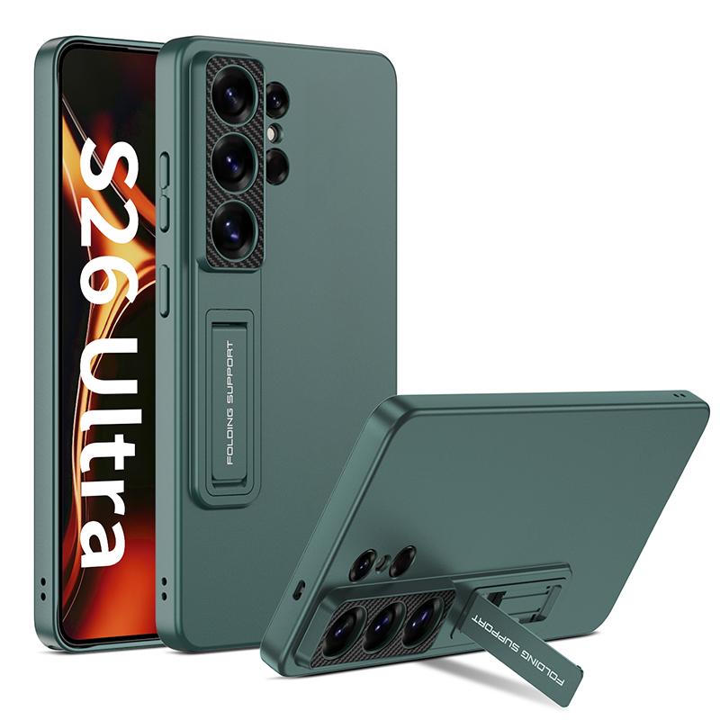 Luxury Invisible Folding Stand Holder Phone Case For Samsung Galaxy S26 S25 S24 S23 Ultra Metallic Ultra Thin Matte PC Cover