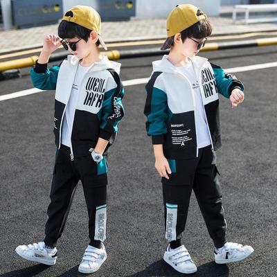 Autumn Child Tracksuit Hooded Clothes Boys Sport Suit Teen Kids Cotton Casual Zipper Hoodies + Striped Pants