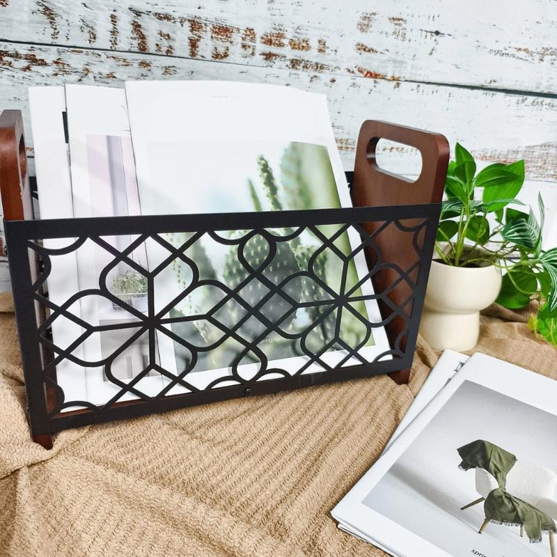 Multifunkční stojací úložný regál na knihy, časopisy, noviny Dřevěný organizér Elegantní domácí dekorace