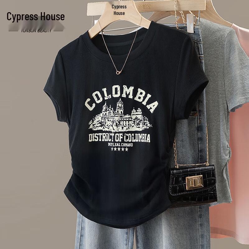 Si Bai She Women s Slim Fit Printed Round Neck T-Shirt S