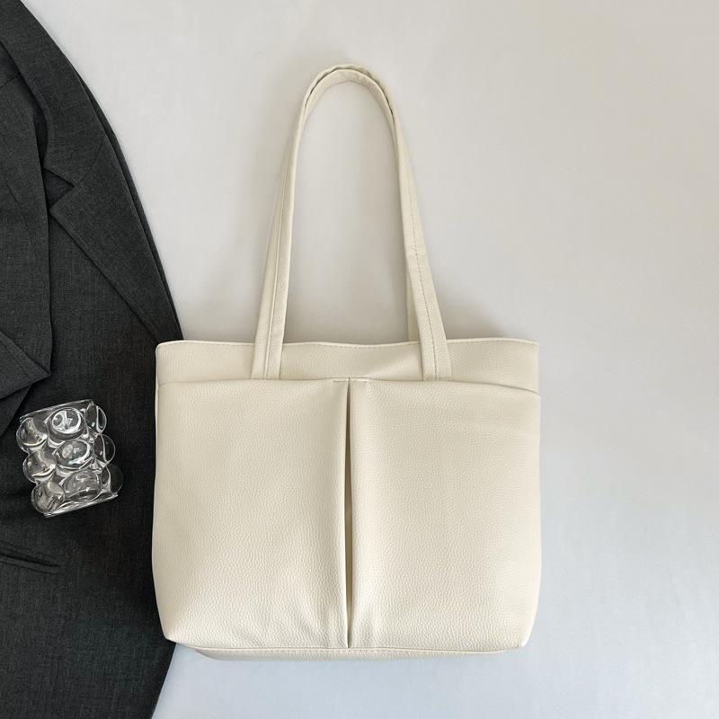 Versatile Solid Color PU Leather Tote Bag for Women Large Capacity Underarm Bag Casual Zipper Work Handbag
